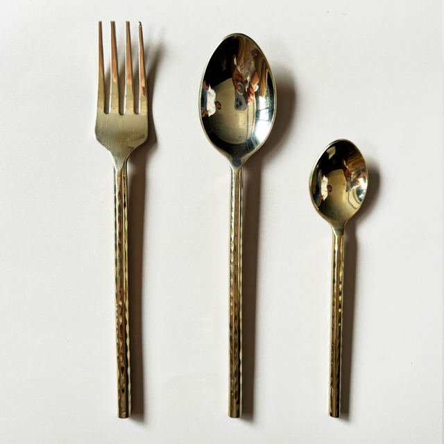 Golden Hammered Dinner Spoons - Set of 8