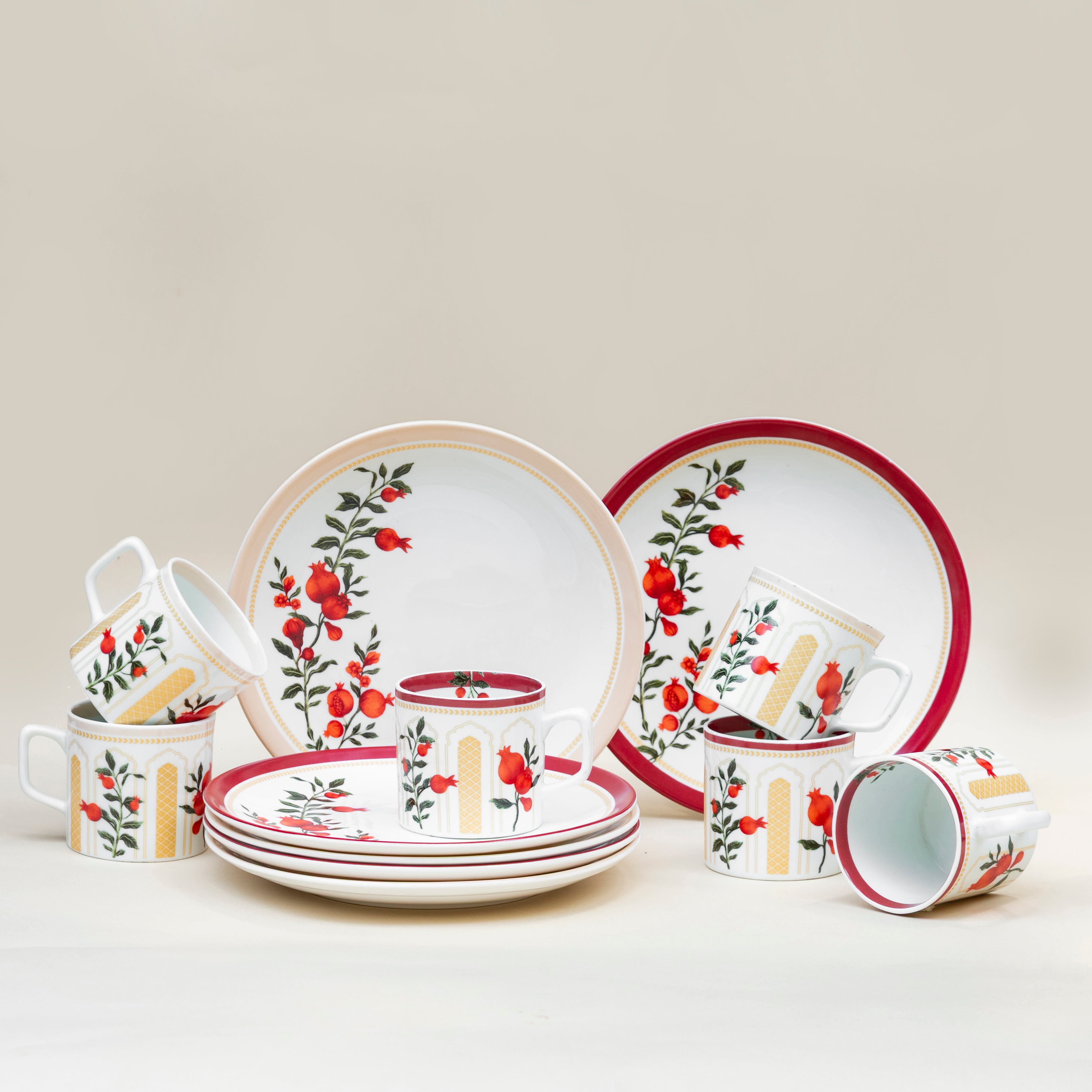 Anaar - 12 Piece Tea Cup & Snack Plate Set
