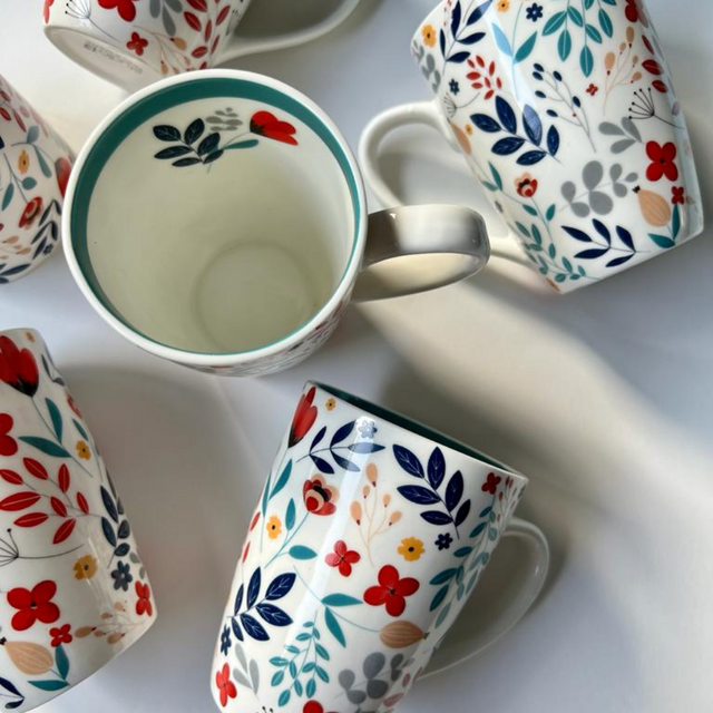 Coffee and tea mugs printed with beautiful florals made of ceramic