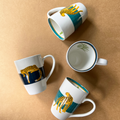 Fine Chinaware Coffee and Tea Mugs printed in shades of Blue with a Cheetah Print made by studio13 Kolkata