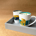 Fine Chinaware Coffee and Tea Mugs printed in shades of Blue with a Cheetah Print made by studio13 Kolkata