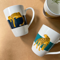 Fine Chinaware Coffee and Tea Mugs printed in shades of Blue with a Cheetah Print
