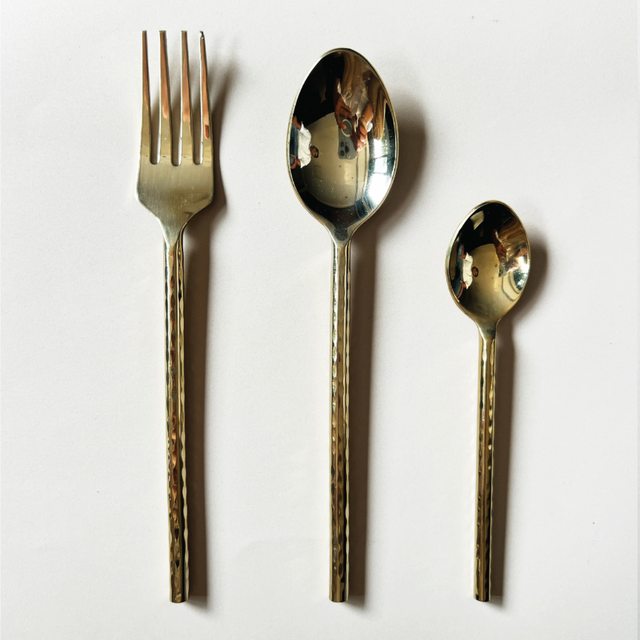 Golden Hammered Dessert Spoons - Set of 8