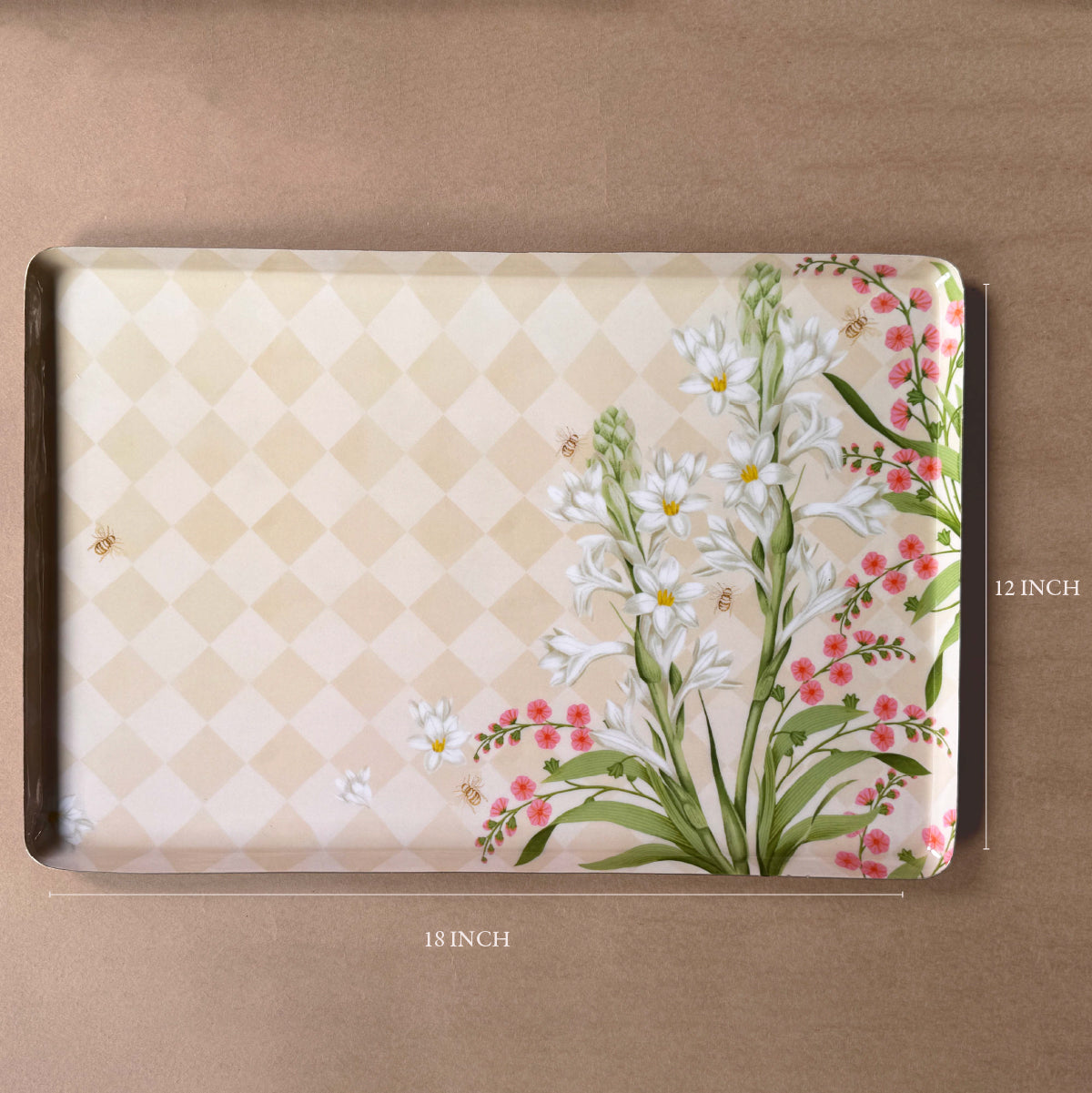 Floral Metal Tray Set – Set of 3 (Ivory, Green & Blush)