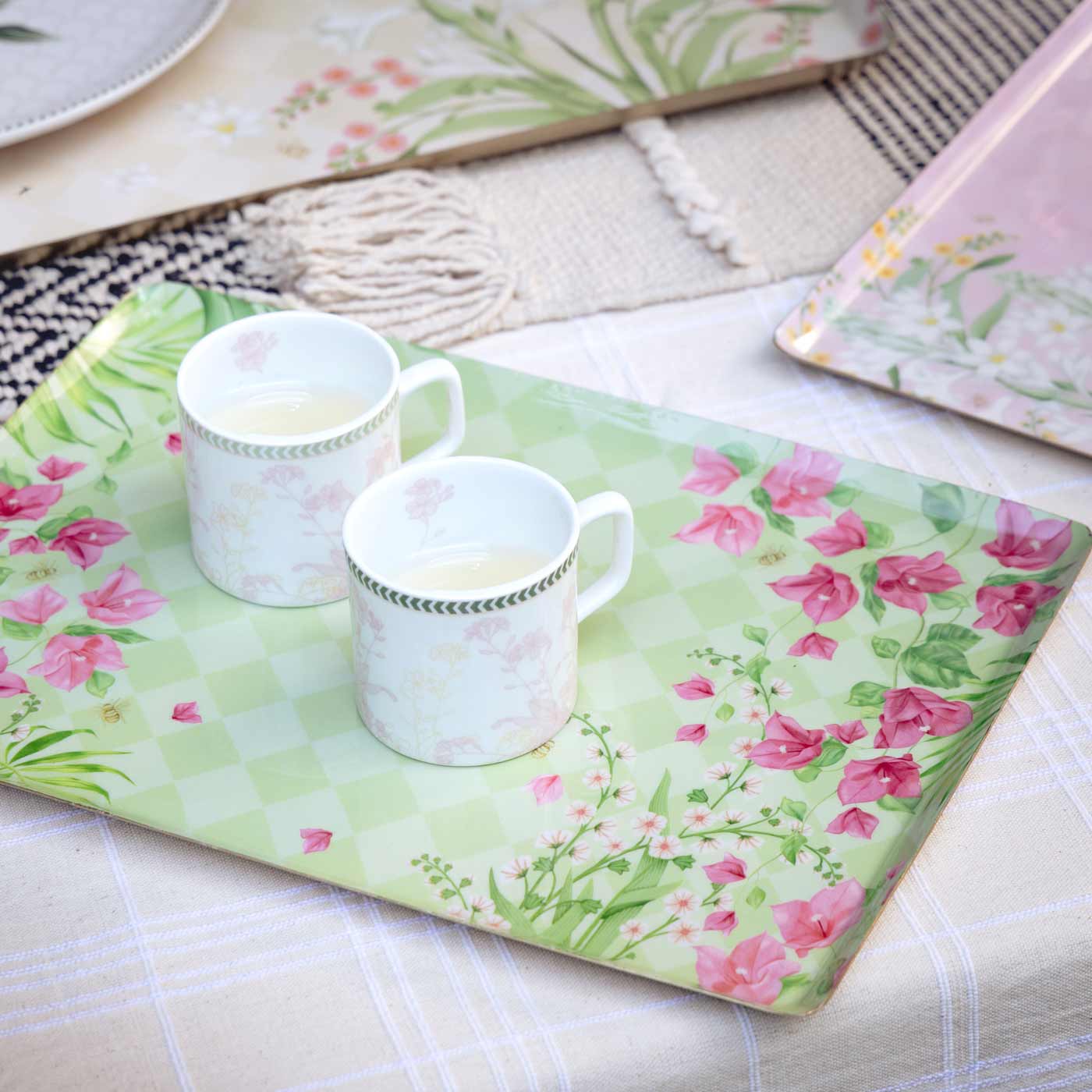 Floral Metal Tray Set – Set of 3 (Ivory, Green & Blush)