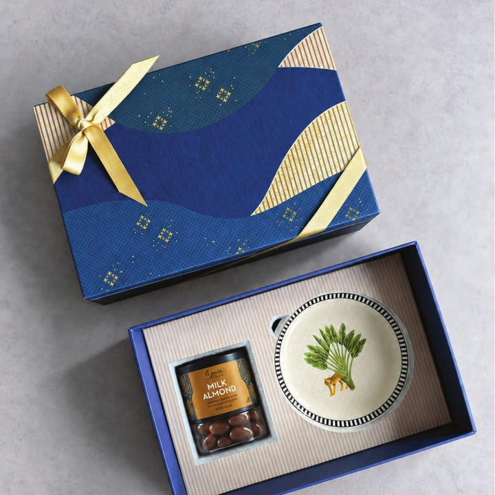 Dessert Plates & Chocolate Almonds corporate Diwali gift box by Studio13
